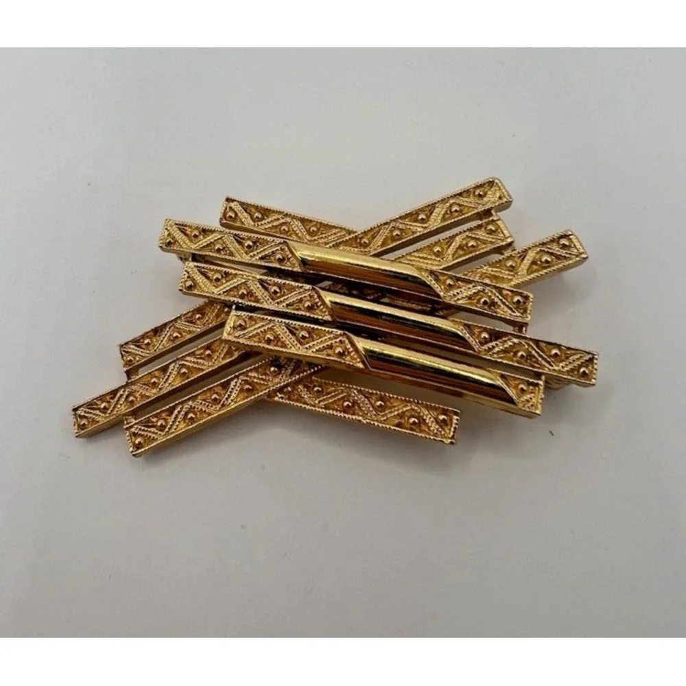 Monet Gold Brooch Abstract‎ Textured Bars Modernist Pin Vintage Signed Statement